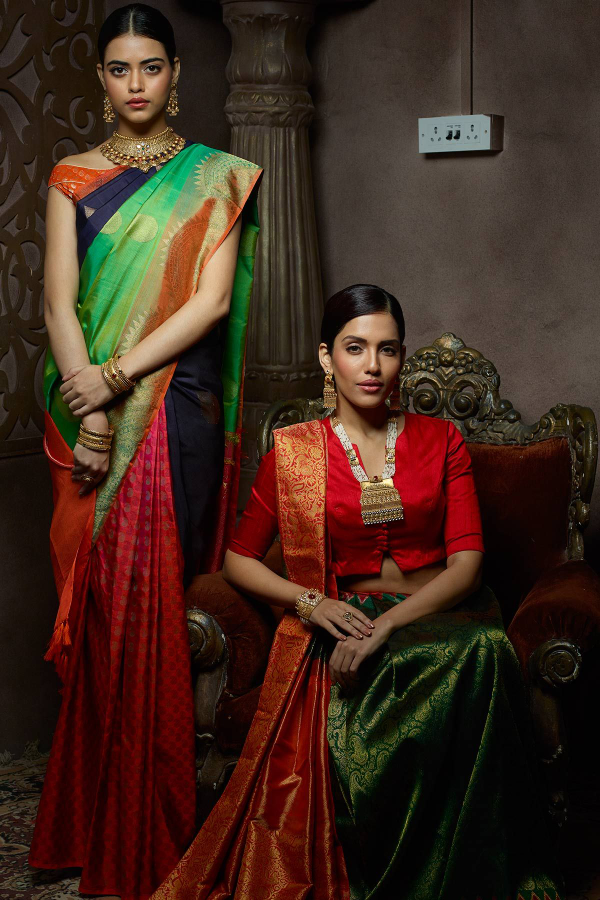 forest-green gold kanchipuram silk zari woven saree