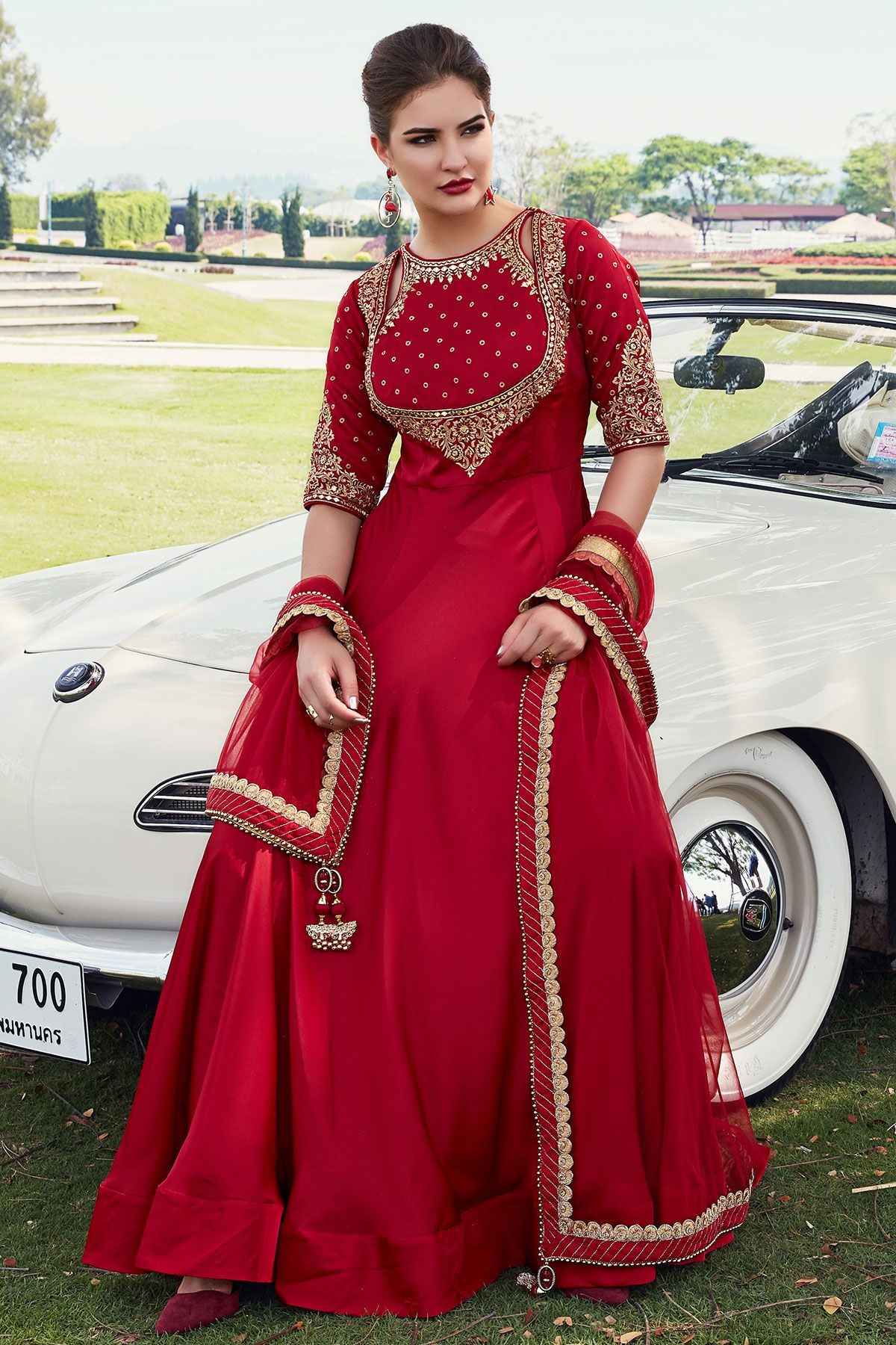 red-zari embroidered silk designer salwar kameez