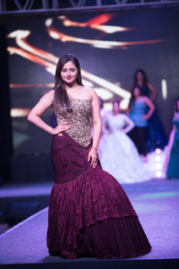 Samyakk - rashmi desai in wine embroidered lycra evening gown