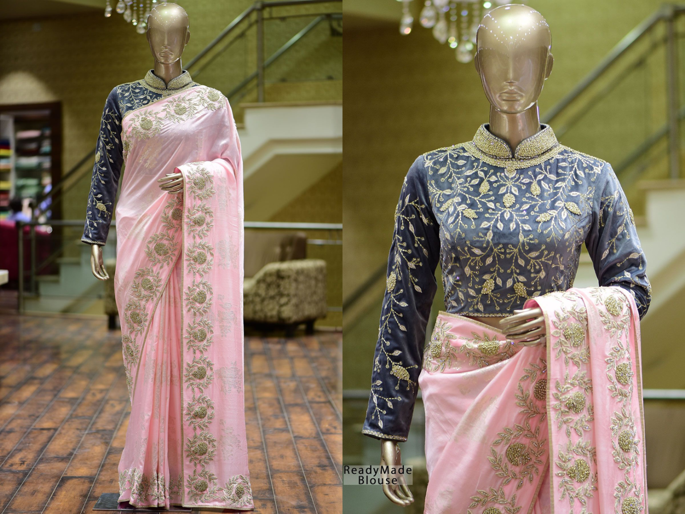 Light pink stone silk saree & Blouse