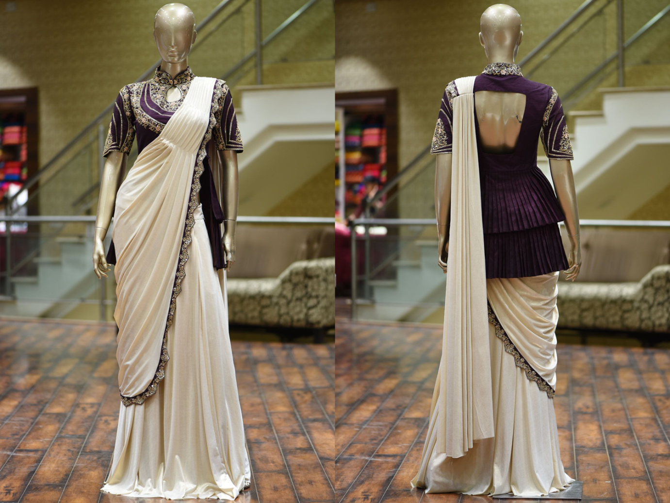 Embroidered Sequins lycra Saree & Blouse
