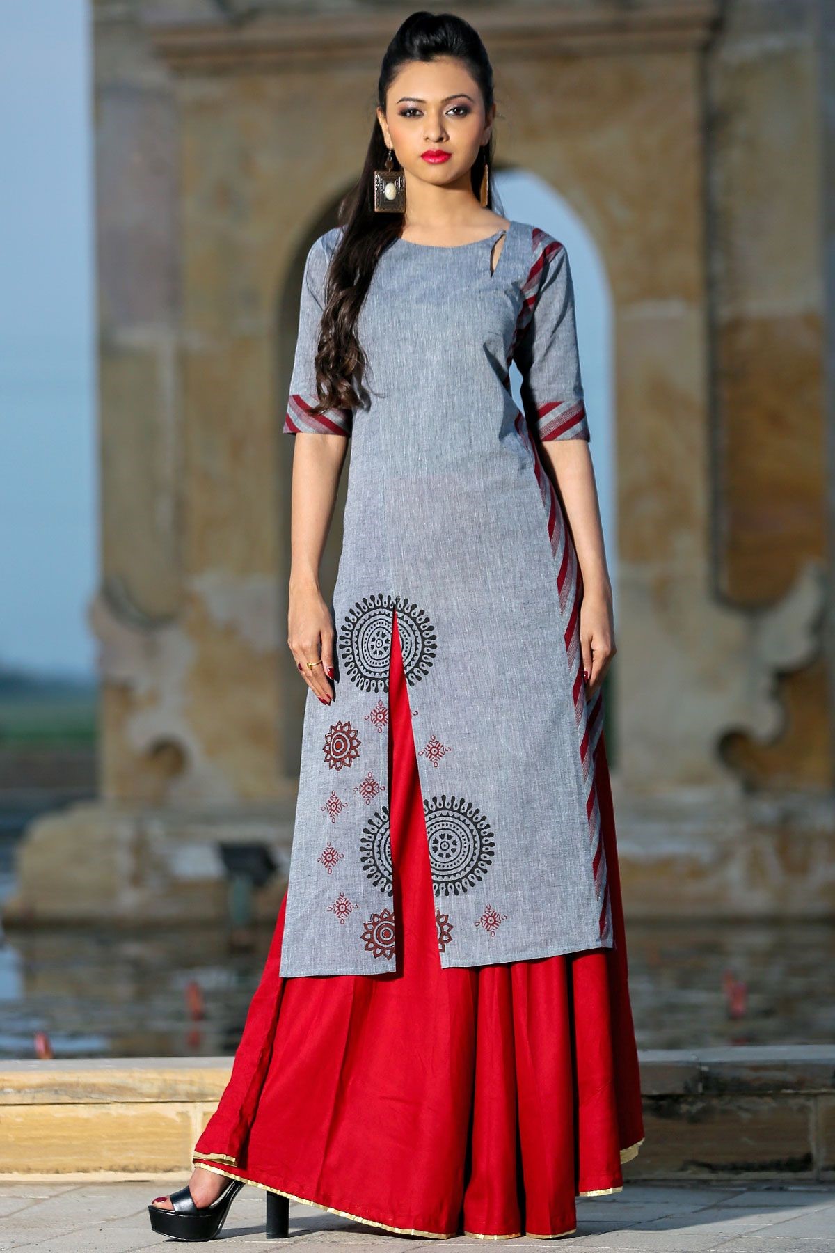 Cool Grey Cotton Designer Kurti
