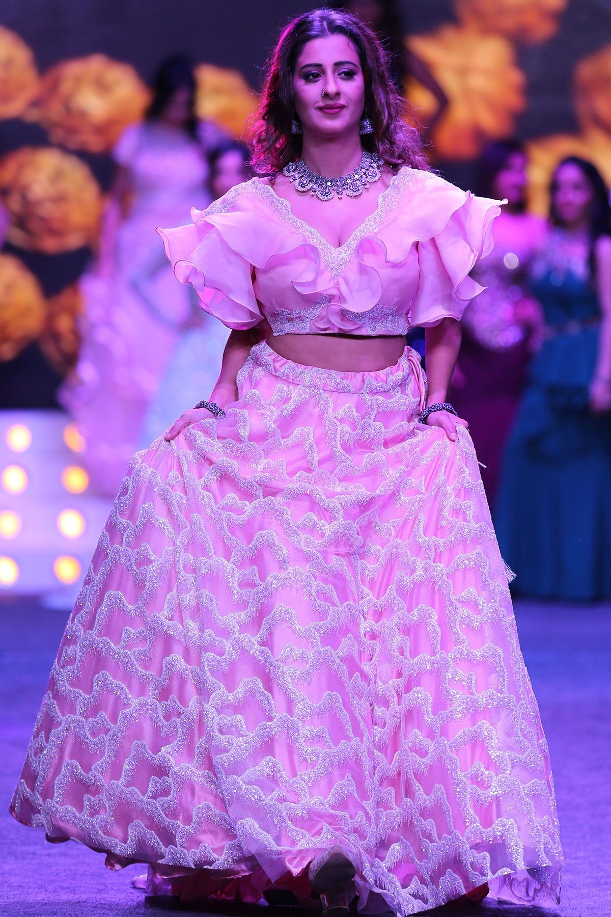 Light Pink Embroidered Net Bridesmaid Lehenga