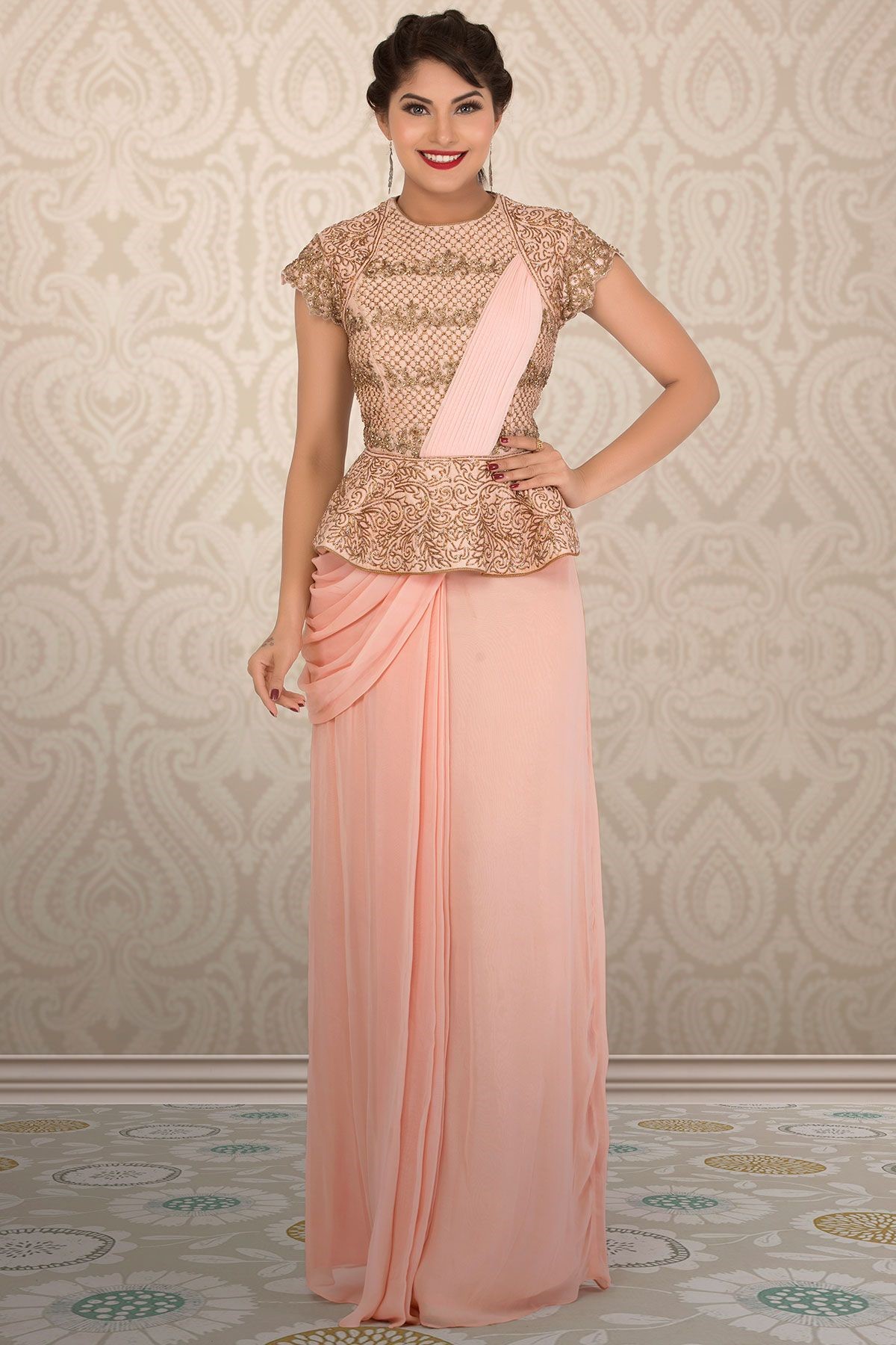 Embroidered Readymade Lycra Saree