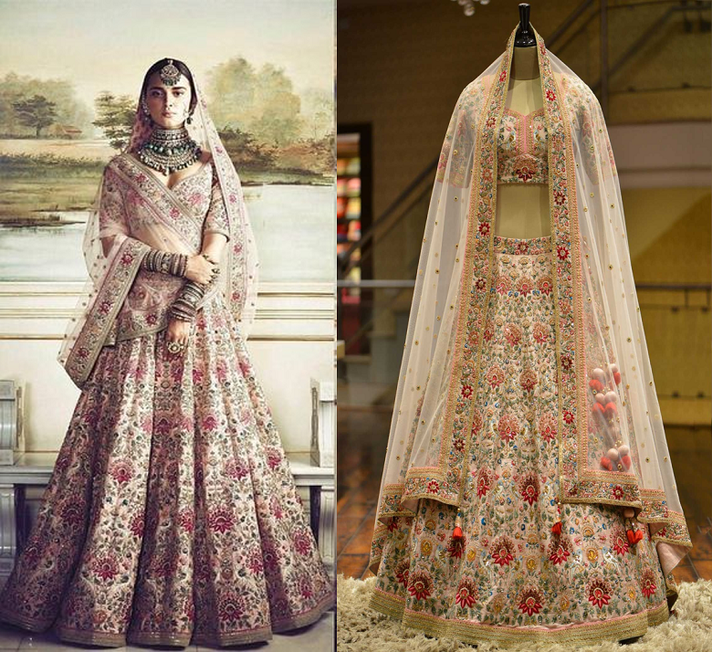 Powder Pink Silk Resham Bridal Lehenga at Samyakk