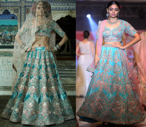 Sabyasachi Blue Zardosi Designer Velvet Bridal Lehenga at Samyakk
