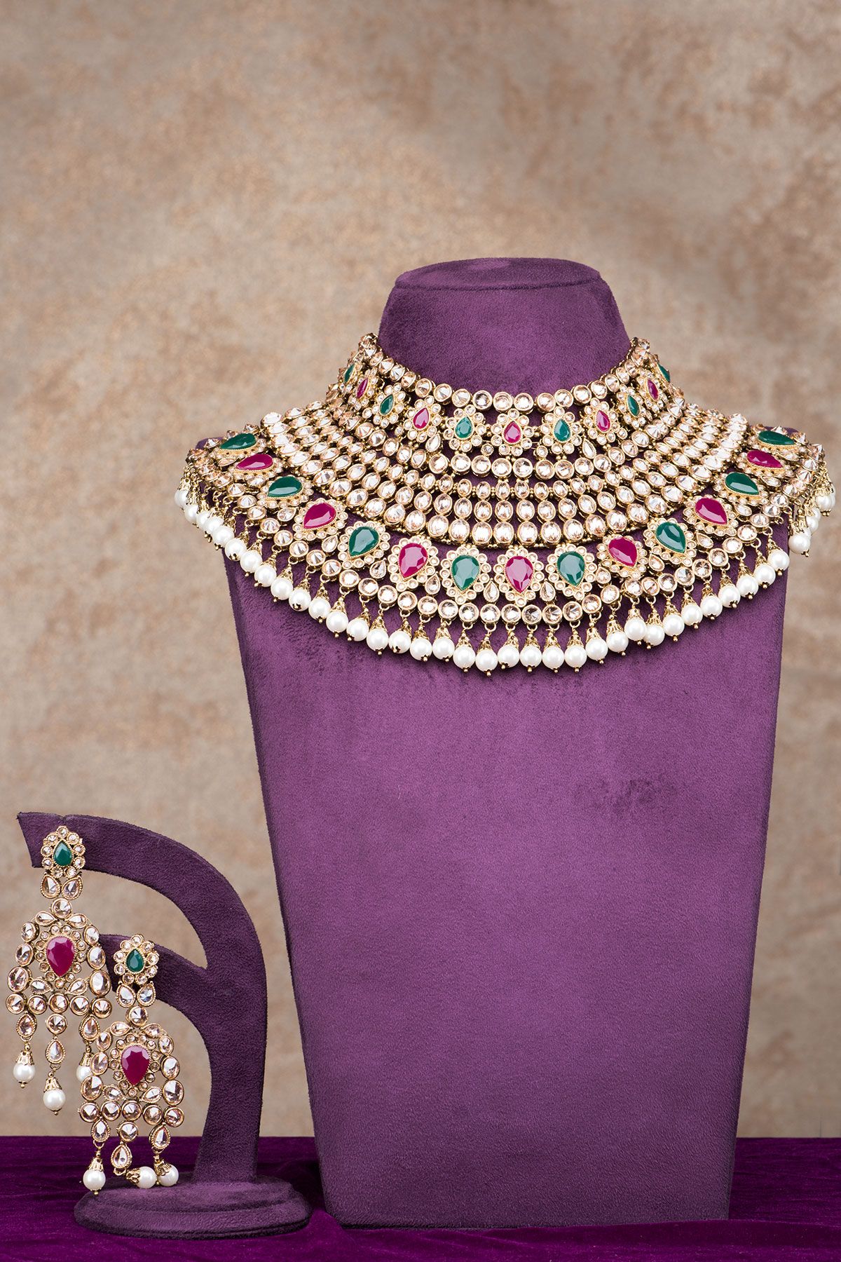 Mughal Inspired Polki Stone Embellished Collar Necklace Set