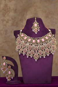 Buy Mughal Inspired Pink Stone Crafted Collar Necklace Set