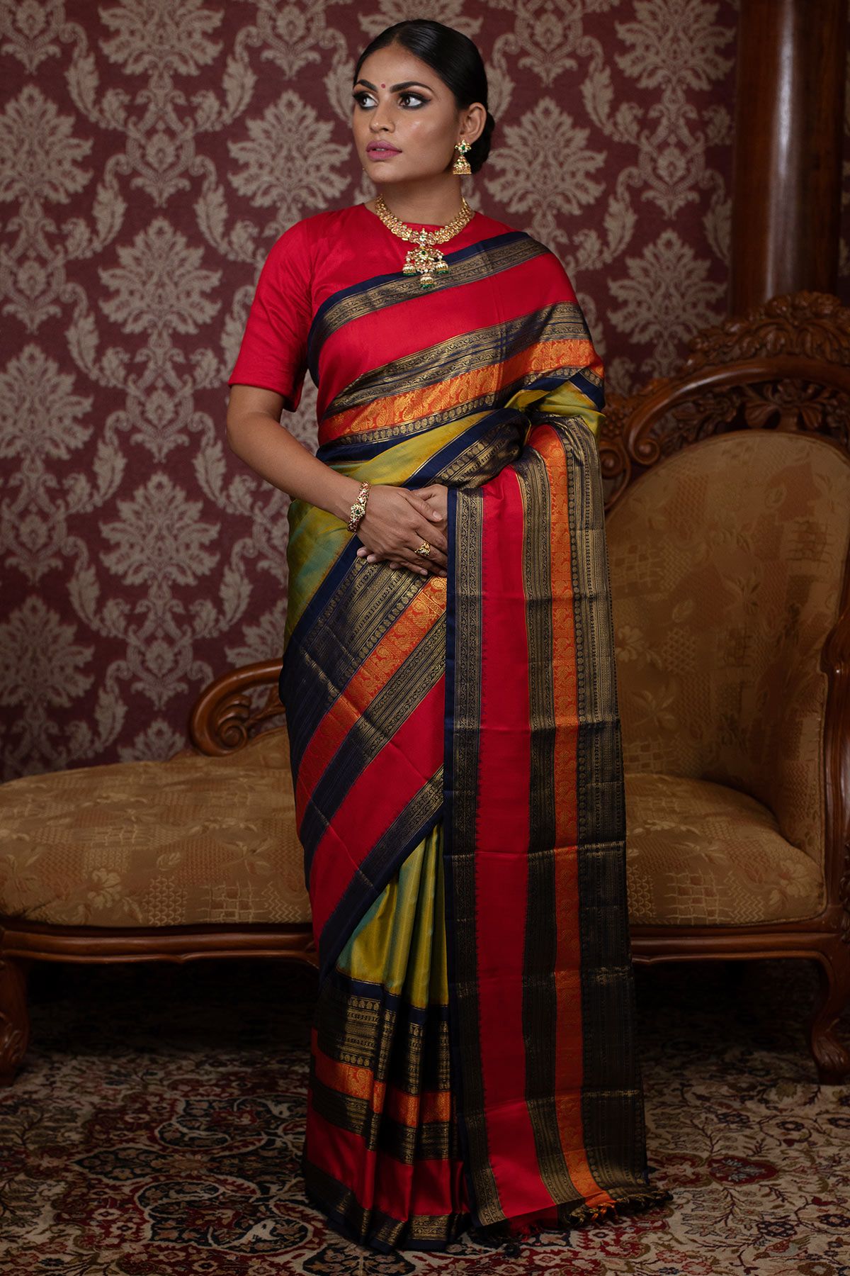 Zari Woven Kanchipuram Silk Sarees at Samyakk