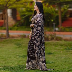 Dark Brown Saree with Readymade Blouse
