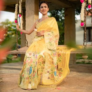 Lemon Yellow Paithani Silk Saree