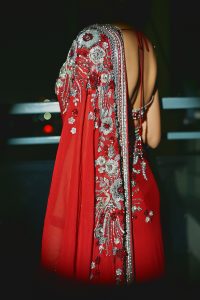 Neetu Bisht in Samyakk's Red Designer Saree