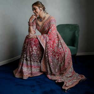 Orange and Brown Saree with Readymade Blouse