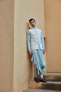 Baby Blue asymmetric kurta for Men