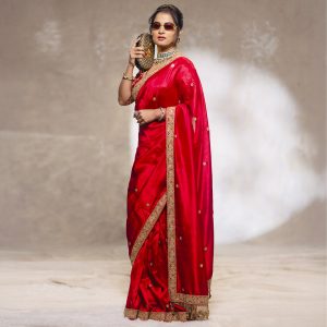 Anusharai in Samyakk's Red Designer Saree
